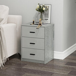 Urbn-Living Urbnliving Height 56Cm 3 Drawer Wooden Bedroom Bedside Cabinet Furniture Ash Grey Oak Carcass Grey Drawers Storage Nightstand - thumbnail 2