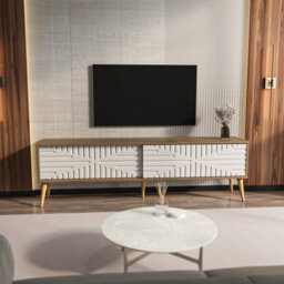 Decorotika Modern Riso Tv Stand Walnut And White - thumbnail 1