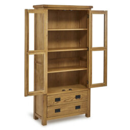 The Furniture Market Rustic Oak Glazed 2 Door 2 Drawer Tall Display Cabinet Unit - thumbnail 4