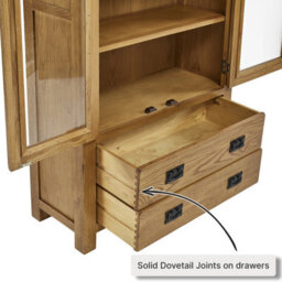 The Furniture Market Rustic Oak Glazed 2 Door 2 Drawer Tall Display Cabinet Unit - thumbnail 5