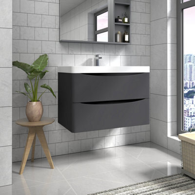 Sundaze 800mm Matt Anthracite 2 Drawer Wall Hung Vanity Bathroom Cabinet & Basin Set - image 1