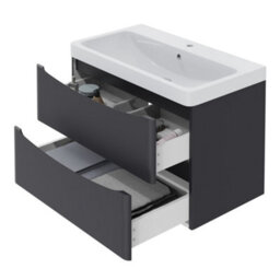 Sundaze 800mm Matt Anthracite 2 Drawer Wall Hung Vanity Bathroom Cabinet & Basin Set - thumbnail 4