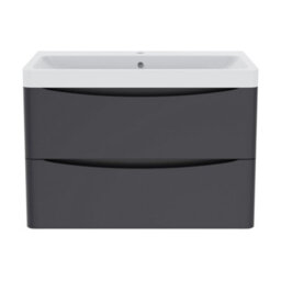 Sundaze 800mm Matt Anthracite 2 Drawer Wall Hung Vanity Bathroom Cabinet & Basin Set - thumbnail 2
