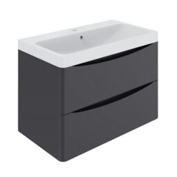 Sundaze 800mm Matt Anthracite 2 Drawer Wall Hung Vanity Bathroom Cabinet & Basin Set - thumbnail 3
