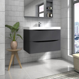 Sundaze 800mm Matt Anthracite 2 Drawer Wall Hung Vanity Bathroom Cabinet & Basin Set - thumbnail 1