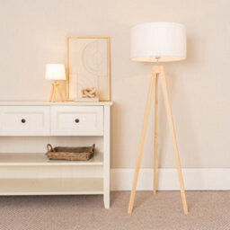 Valuelights Jackson Natural Wood Tripod Floor Lamp With White Fabric Lamp Shade - thumbnail 3