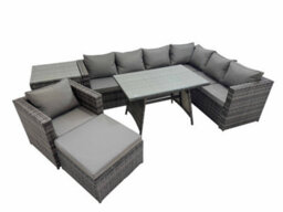 Fimous Rattan Garden Furniture Patio Furniture Sets With Dining Table Chair Big Stool Side Table Dark Grey Mixed - thumbnail 1