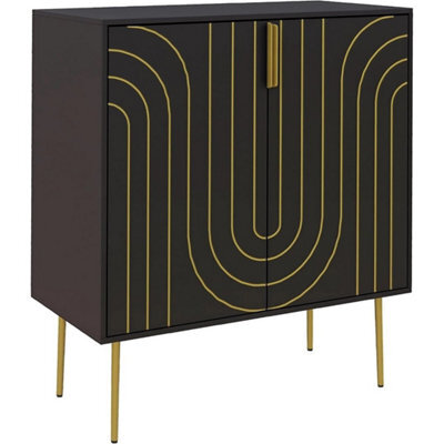 Sideboard Cabinet Storage Cupboard Art Deco Gold Detail Adjustable Shelf - image 1