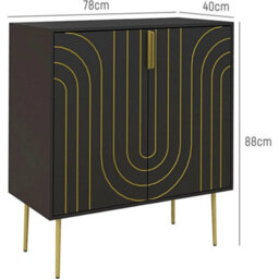 Sideboard Cabinet Storage Cupboard Art Deco Gold Detail Adjustable Shelf - thumbnail 2