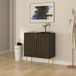 Sideboard Cabinet Storage Cupboard Art Deco Gold Detail Adjustable Shelf - thumbnail 6