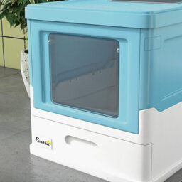 Pawhut Hooded Cat Litter Box, Pet Toilet W/ Scoop, Tray - Light Blue - thumbnail 9