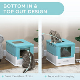 Pawhut Hooded Cat Litter Box, Pet Toilet W/ Scoop, Tray - Light Blue - thumbnail 5