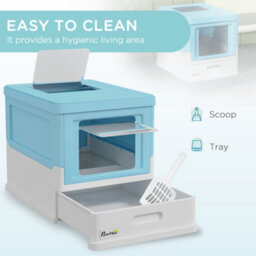 Pawhut Hooded Cat Litter Box, Pet Toilet W/ Scoop, Tray - Light Blue - thumbnail 4