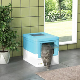 Pawhut Hooded Cat Litter Box, Pet Toilet W/ Scoop, Tray - Light Blue - thumbnail 1