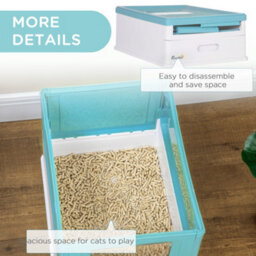 Pawhut Hooded Cat Litter Box, Pet Toilet W/ Scoop, Tray - Light Blue - thumbnail 7