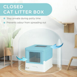 Pawhut Hooded Cat Litter Box, Pet Toilet W/ Scoop, Tray - Light Blue - thumbnail 6