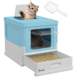 Pawhut Hooded Cat Litter Box, Pet Toilet W/ Scoop, Tray - Light Blue - thumbnail 2