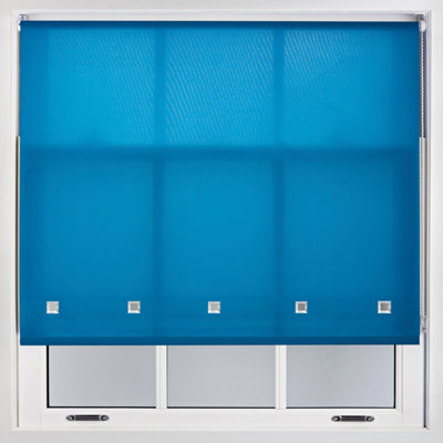 Teal Daylight Roller Blind With Chrome Square Eyelets Free Cut Service By Furnished - (W)180Cm X (L)210Cm - image 1