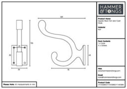 Hammer and Tongs Hammer & Tongs Square Back Hat & Coat Hook - W35mm X H105mm - Raw - thumbnail 4