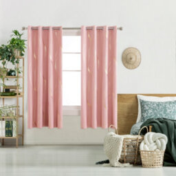 Deconovo Blackout Eyelet Curtains Thermal Insulated Gold Wave Line Foil Printed Curtains For Bedroom 52X72 Inch Coral Pink - thumbnail 2