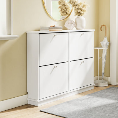 Sobuy Shoe Cabinet Storage 8 Pairs With 4 Flip Doors 41.3X18.9X30.7 Inch Fsr216-W - White - image 1