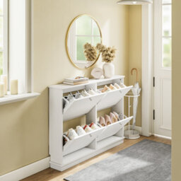 Sobuy Shoe Cabinet Storage 8 Pairs With 4 Flip Doors 41.3X18.9X30.7 Inch Fsr216-W - White - thumbnail 4