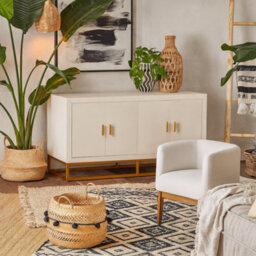 Wyld Haus Ubatuba Cream Shagreen 4-Door Sideboard With Brushed Brass Base - thumbnail 2