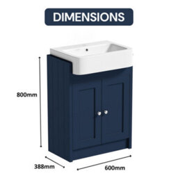 Belofay Vanity Unit With Basin, 600mm Floor-Standing Bathroom Cabinet In High Matt Blue, 1 Tap Hole Ceramic Basin - thumbnail 2
