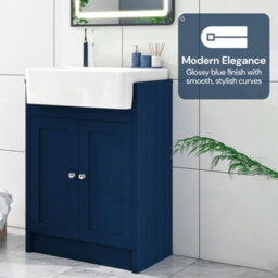 Belofay Vanity Unit With Basin, 600mm Floor-Standing Bathroom Cabinet In High Matt Blue, 1 Tap Hole Ceramic Basin - thumbnail 3