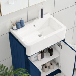 Belofay Vanity Unit With Basin, 600mm Floor-Standing Bathroom Cabinet In High Matt Blue, 1 Tap Hole Ceramic Basin - thumbnail 5