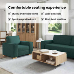 Vidaxl Sofa Set With Cushion 3 Pcs Dark Green 220 X 78 X 84 Cm Fabric - thumbnail 8