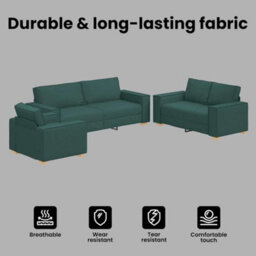 Vidaxl Sofa Set With Cushion 3 Pcs Dark Green 220 X 78 X 84 Cm Fabric - thumbnail 7