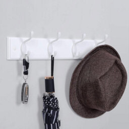Wall Hook Rack, Hallway Coat Hanger With Metal Hooks, Bedroom Living Room Storage Solution, White