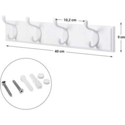 Wall Hook Rack, Hallway Coat Hanger With Metal Hooks, Bedroom Living Room Storage Solution, White - thumbnail 2