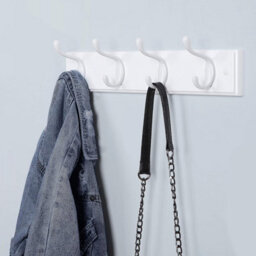 Wall Hook Rack, Hallway Coat Hanger With Metal Hooks, Bedroom Living Room Storage Solution, White - thumbnail 5