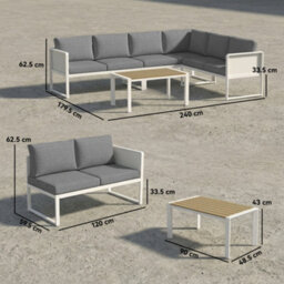 Outsunny 6 Seater Metal Garden Furniture Corner Sofa Set, White - thumbnail 3