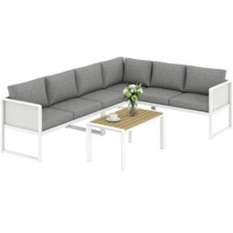 Outsunny 6 Seater Metal Garden Furniture Corner Sofa Set, White - thumbnail 2