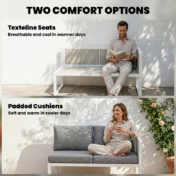 Outsunny 6 Seater Metal Garden Furniture Corner Sofa Set, White - thumbnail 6