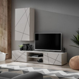 Arte Geo I Entertainment Unit W180Cm X H180Cm X D45Cm - Cashmere & Black Modern Media Hub