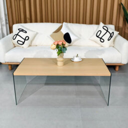 Artloge 120Cm Rectangular Coffee Table Clear Tempered Glass Leg Wood Top Home Office Furniture - thumbnail 7