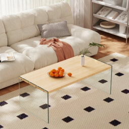 Artloge 120Cm Rectangular Coffee Table Clear Tempered Glass Leg Wood Top Home Office Furniture - thumbnail 9