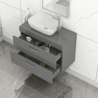 Royal Bathrooms 800mm Wall Hung Vanity Unit 2 Drawer Indigo Grey Gloss & Elva Countertop Basin - image 1