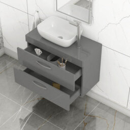 Royal Bathrooms 800mm Wall Hung Vanity Unit 2 Drawer Indigo Grey Gloss & Elva Countertop Basin