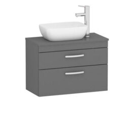 Royal Bathrooms 800mm Wall Hung Vanity Unit 2 Drawer Indigo Grey Gloss & Elva Countertop Basin - thumbnail 4