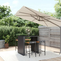 Berkfield 5 Piece Garden Bar Set Black Poly Rattan& Solid Wood Acacia - thumbnail 1