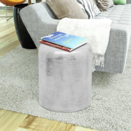 Berkfield Hammered Aluminium Stool/side Table Silver - thumbnail 2