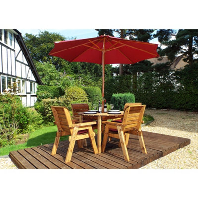 Marlborough Traditional Four Seater Rectangular Table Set With 4 X Burgundy Chair Cushion 1 X Burgundy Parasol & Base & Cushion Storage Bag - image 1