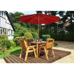 Marlborough Traditional Four Seater Rectangular Table Set With 4 X Burgundy Chair Cushion 1 X Burgundy Parasol & Base & Cushion Storage Bag - thumbnail 1