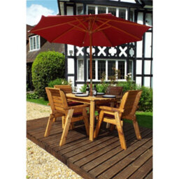 Marlborough Traditional Four Seater Rectangular Table Set With 4 X Burgundy Chair Cushion 1 X Burgundy Parasol & Base & Cushion Storage Bag - thumbnail 2
