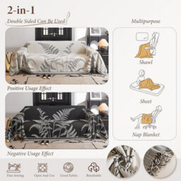 Large Chenille Throw And Bedspread, Sofa Protector, Washable Throw, With Delicate Fringes 180 130Cm - Black - thumbnail 2